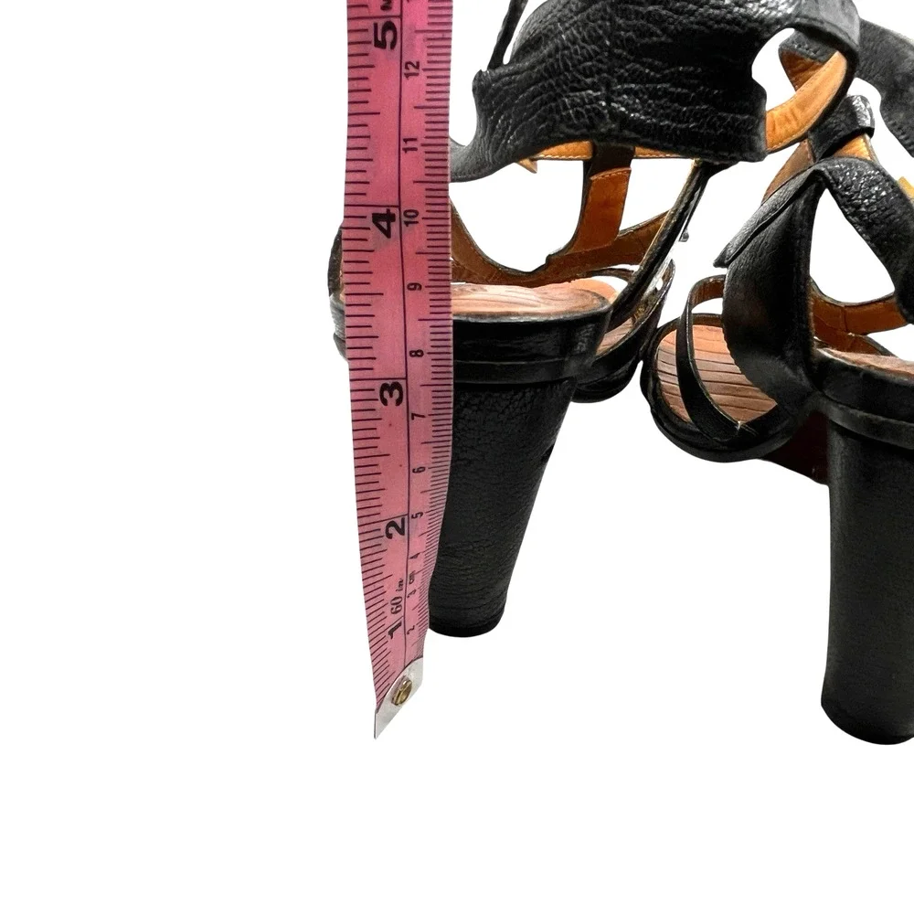 Chie Mihara Sandals Heels Women Size 36 US 6 Black Leather T-Strap Ankle Strap